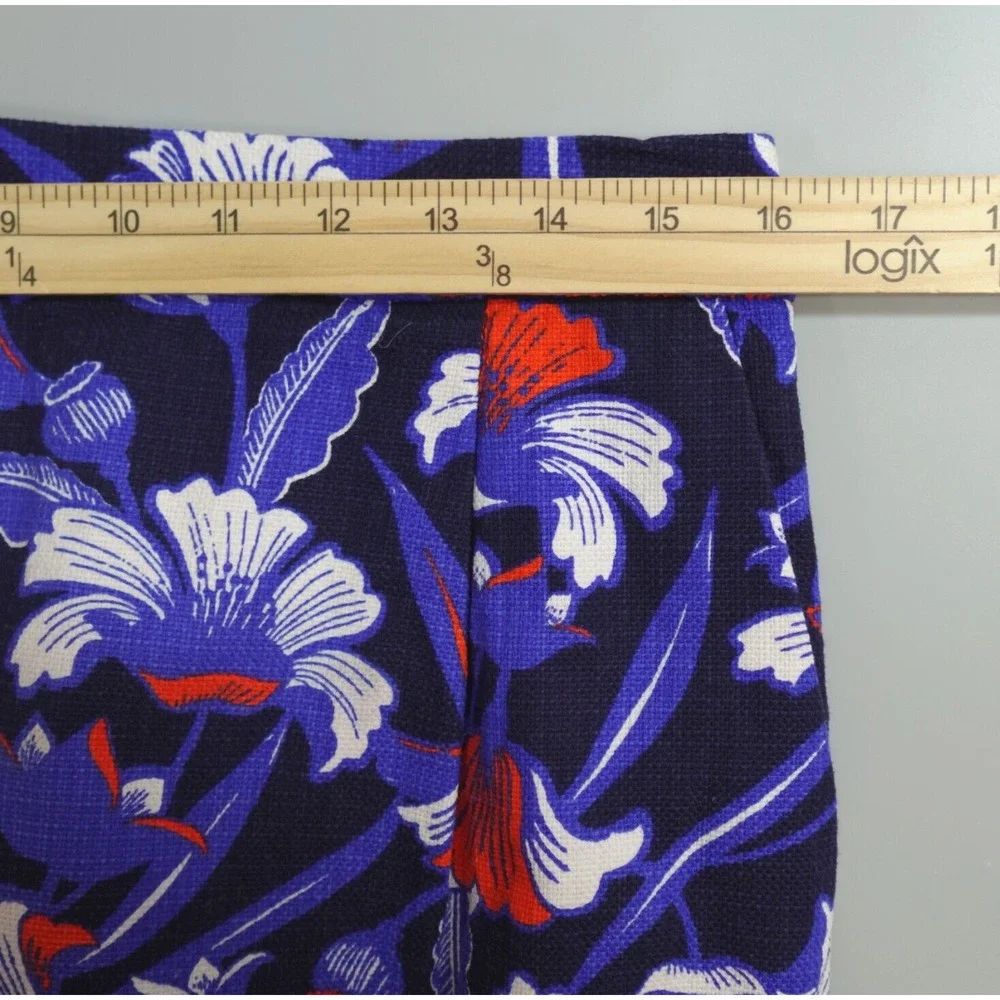 J Crew Mini Skirt 10 Blue Floral Print‎ Basketweave Mod Whimsical